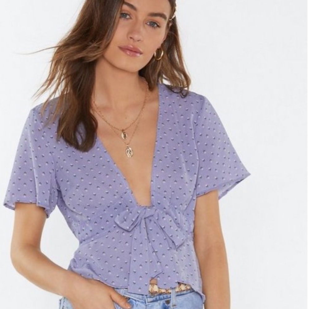 Nasty Gal Lavender Short Sleeve Blouse Tie Front